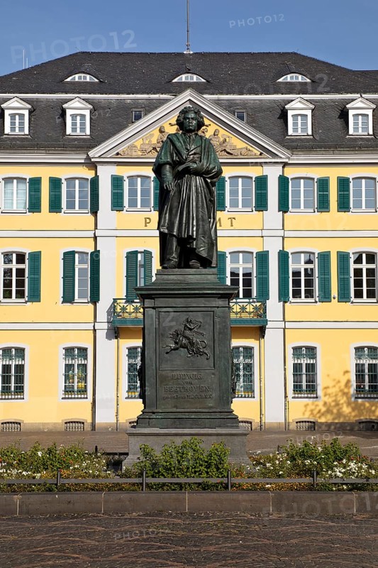The Beethoven Monument commemorates the famous composer Ludwig van Beethoven on Münsterplatz, Bonn, North Rhine-Westphalia, Germany, Europe
