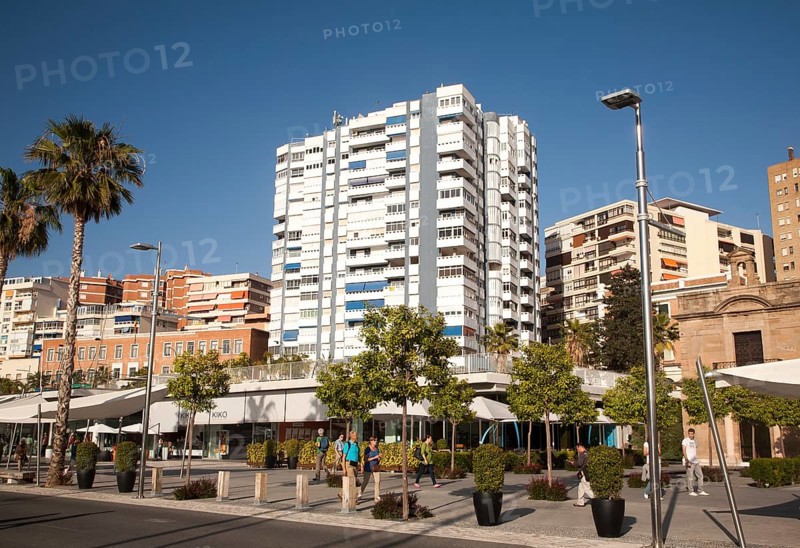 People walking in the newly redeveloped port area of shops and bars Malaga, Spain, Muelle dos, Palmeral de las Sorpresas, Europe