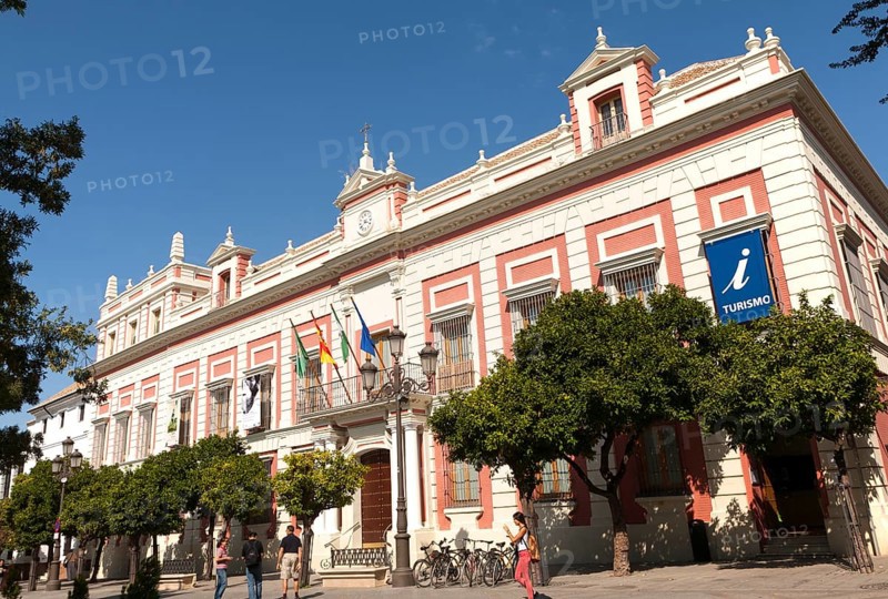 Historic architecture of provincial government offices in Plaza del Triunfo central Seville, Spain, Europe