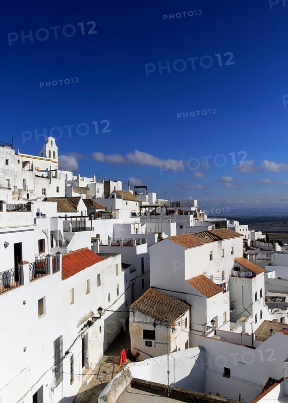 Pueblo blanco historic village whitewashed houses on hillside, Vejer de la Frontera, Cadiz Province, Spain, Europe
