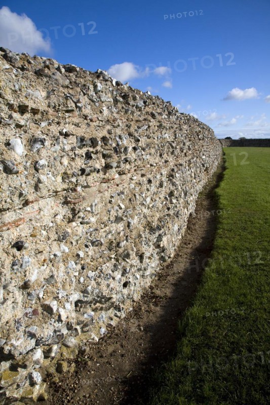 Brick work walls of Roman fort, Burgh Castle, Great Yarmouth, Norfolk, England, United Kingdom, Europe