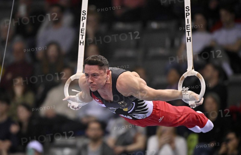 Andreas Toba GER, rings, gymnastics, artistic gymnastics, gymnast, men, EnBW DTB-Pokal, Porsche-Arena, Stuttgart, Baden-Württemberg, Germany, Europe