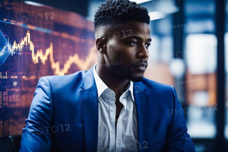 Stock broker following trends about investments, mortgages, financial markets and market data, AI generated