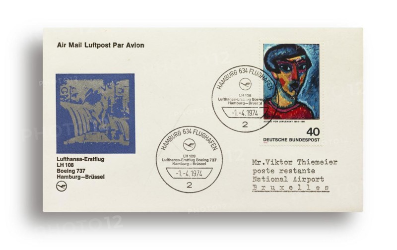 First flight letter, first flight cover, Lufthansa first flight LH108 with Boeing 737 from Hamburg, Germany, to Brussels, Belgium, on 01.04.1974, Europe
