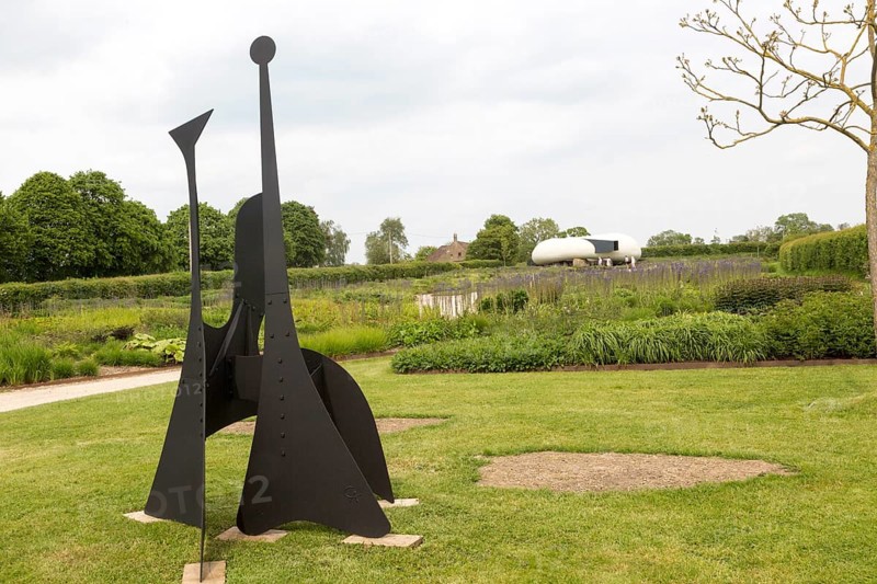 Hauser and Wirth art gallery, restaurant and garden, Durslade Farm, Bruton, Somerset, England, UK, Alexander Calder sculpture 'Funghi Neri' 1957