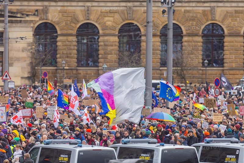 160 organisations and initiatives demonstrated against the right in Dresden on Saturday. Around 10, 000 participants marched from Theaterplatz in front of the Semper Opera House through the city centre, Dresden, Saxony, Germany, Europe