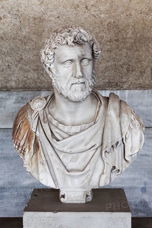 Portrait bust of Antoninus Pius, Roman emperor, Agora Museum in the Stoa of Attalos, Athens, Greece, Europe