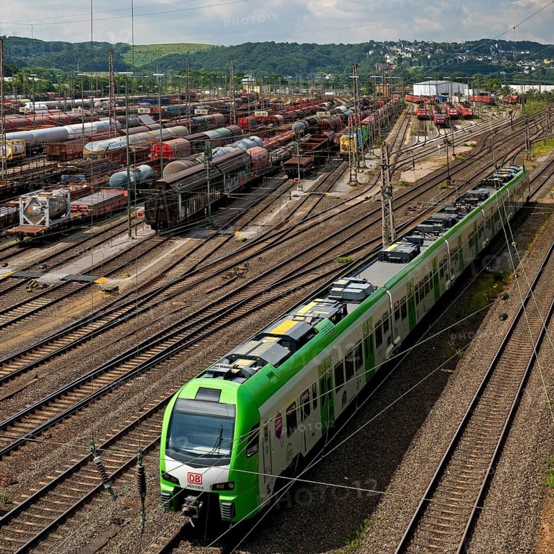 Train formation yard in the Vorhalle district with regional railway, marshalling yard, goods trains, Hagen, Ruhr area, North Rhine-Westphalia, Germany, Europe