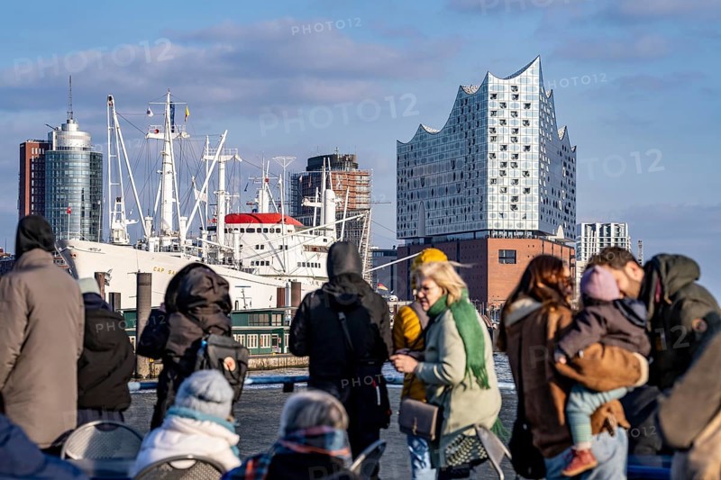 Trip with the Hadag harbour ferry on the Elbe, Elbe Philharmonic Hall, museum ship Cap San Diego, Hamburg, Germany, Europe