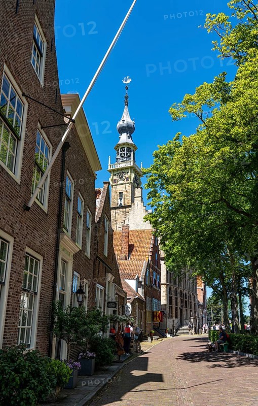 The town of Veere, province of Zeeland, the old town hall, market square, cafés and shops, old town hall, Veere Museum, Netherlands