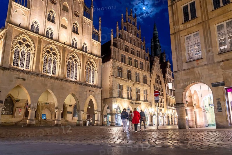The historic town hall, on Prinzipalmarkt, Gothic building, with the Peace Hall, in Münster, North Rhine-Westphalia, Germany, Europe