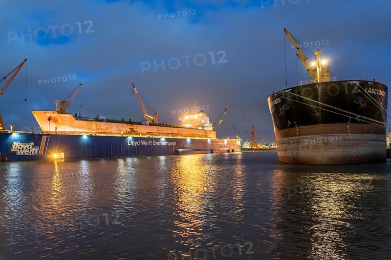 Lloyd Werft, dry dock, freighter Atlantic Journey, shipyard in the overseas harbour of Bremerhaven, Bremen, Germany, Europe
