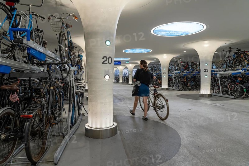 New bicycle car park at Amsterdam Central station, Stationsplein, space for around 7000 bicycles, largest in Amsterdam, digitally monitored, underground, direct connection to the station and metro, Netherlands