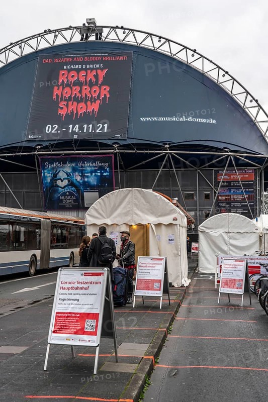 Corona test centre of the city of Cologne, at the main railway station in Cologne, Musical Dome, Rocky Horror Show, North Rhine-Westphalia, Germany, Europe