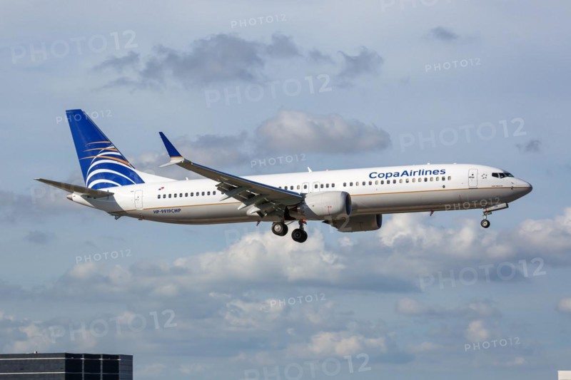 A Boeing 737 MAX 9 aircraft of Copa Airlines with the registration HP-9919CMP at Miami Airport, USA, North America