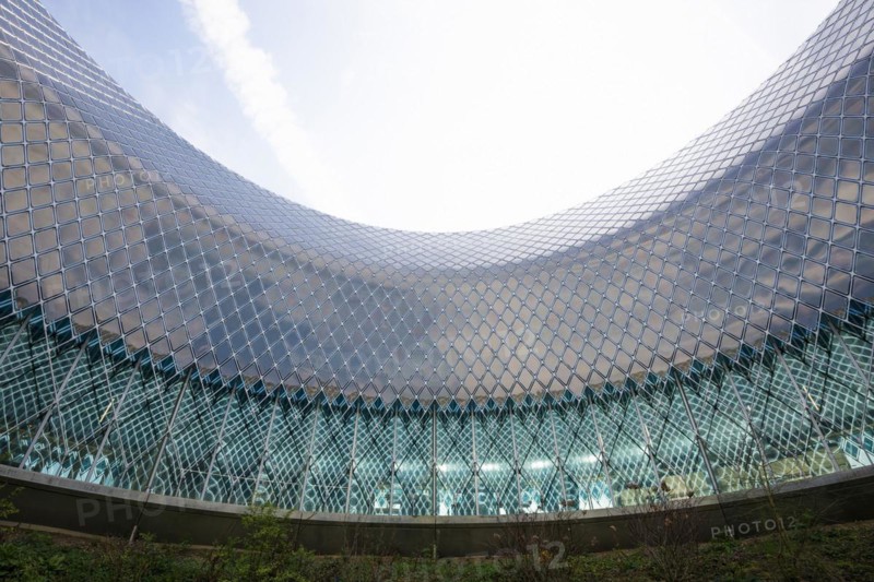 Novartis Pavilion, architecture firm AMDL CIRCLE and architect Michele De Lucchi, Novartis Campus, timber construction, façade with photovoltaics, Basel, Canton of Basel-Stadt, Switzerland, Europe