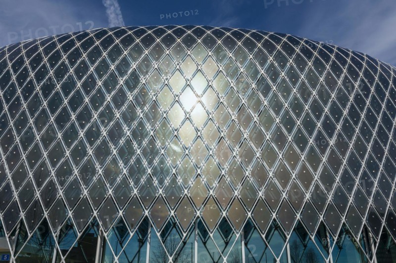 Novartis Pavilion, architecture firm AMDL CIRCLE and architect Michele De Lucchi, Novartis Campus, timber construction, façade with photovoltaics, Basel, Canton of Basel-Stadt, Switzerland, Europe
