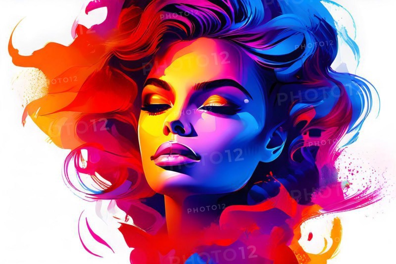 AI generated abstract portrait in vector art foundation watercolor textures with overlapping photographic elements