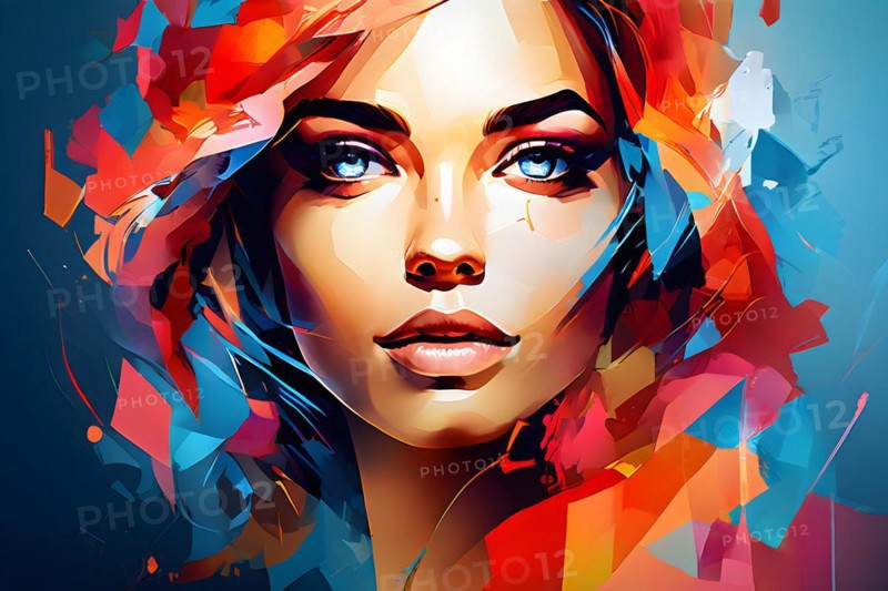 AI generated abstract portrait in vector art foundation watercolor textures with overlapping photographic elements