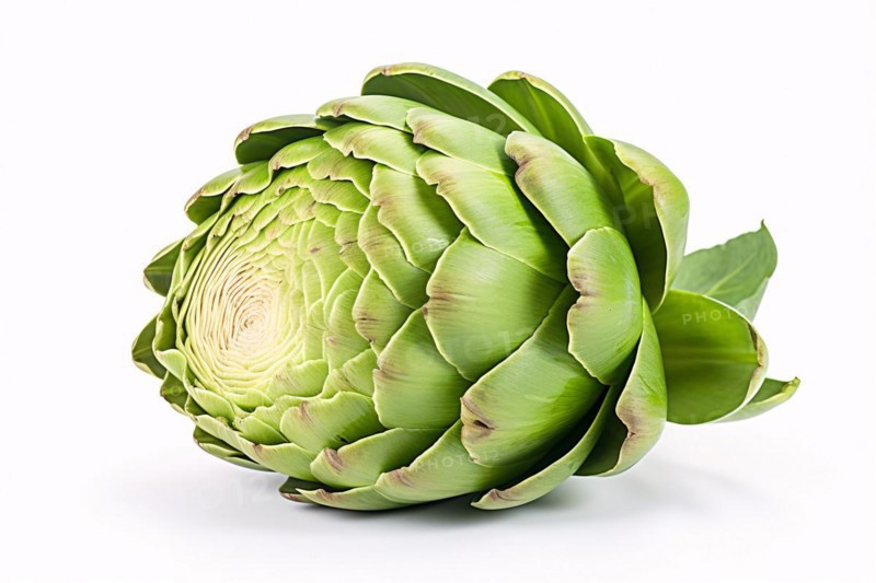Single artichoke on white background. KI generiert, generiert, AI generated
