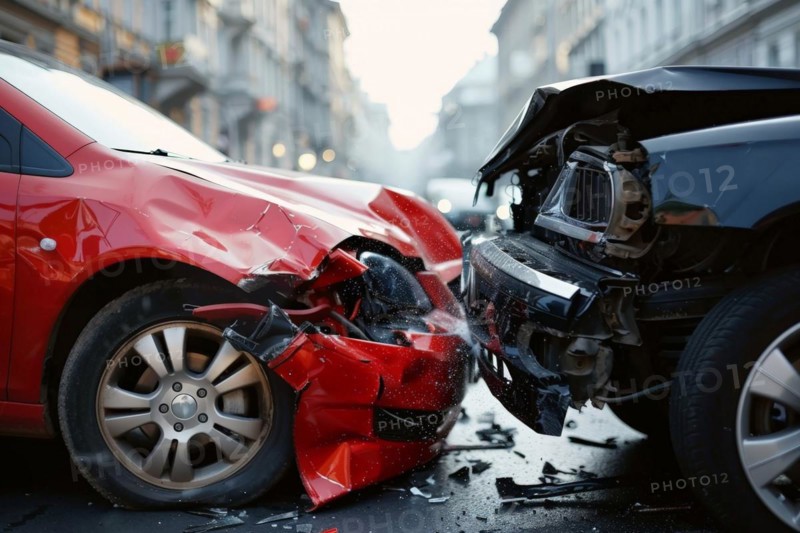 Close-up of two car wrecks after a road accident, AI generated, AI generated, AI generated