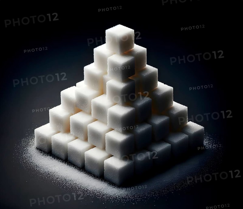 A pyramid made of sugar cubes, symbolic image of disease, obesity, diabetes, AI generated, AI generated
