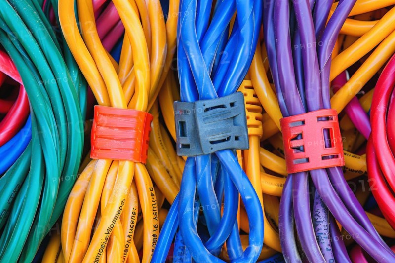 Data cable, power cable in different colours, format-filling, AI generated, AI generated, AI generated