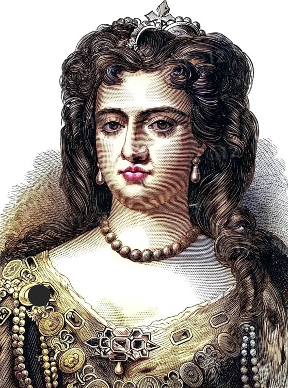 Anne (1665-1714), Queen of Great Britain and Ireland from 1702, younger daughter of James II by his first woman Anne Hyde, she came to the throne after the death of her sister Mary II and her brother-in-law William III, last monarch of the Stuart dynasty, Historical, digitally restored reproduction from a 19th century original, Record date not stated
