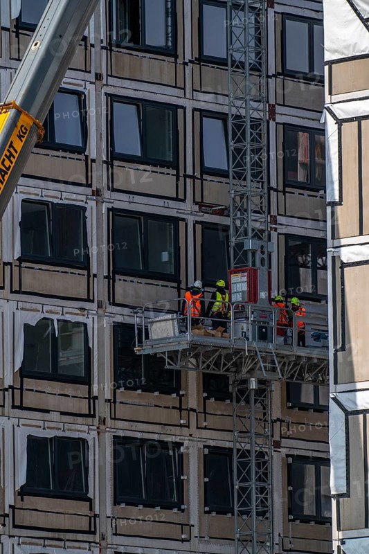 Construction site of the Community Campus, 737 student flats, each 20 square metres in size, fully furnished, in modular construction, using prefabricated room modules, by the Dutch modular building contractor Jan Snel, largest modular building in Europe, Bochum North Rhine-Westphalia, Germany, Europe