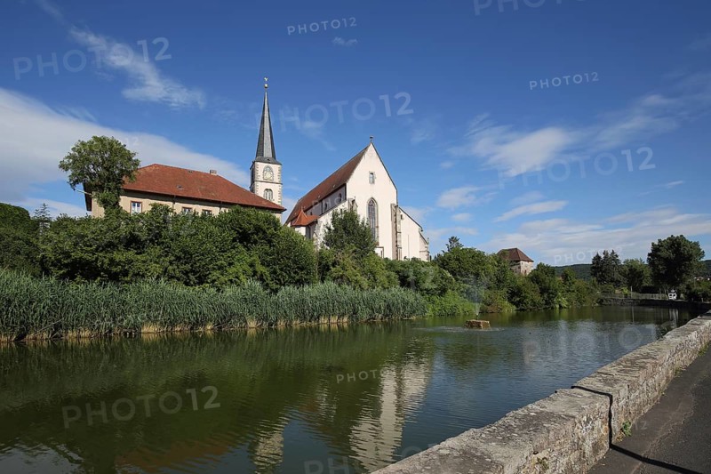 Baptista St John the Baptist Church, Lake, Hammelburg, Lower Franconia, Franconia, Bavaria, Germany, Europe