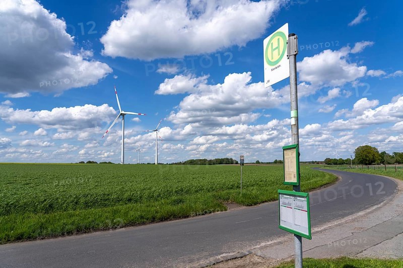 Local transport in the countryside, line 299, 4 stops on weekdays, bus stop Nierleistraße, Dorsten, North Rhine-Westphalia, Germany, Europe
