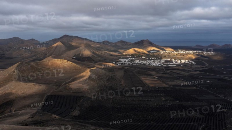 Volcanic landscape, aerial view, near Uga, Lanzarote, Canary Islands, Spain, Europe