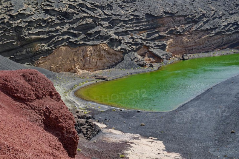 Green Lake, Lago Verde also known as Charco Verde or Laguna de Los Clicos, El Golfo, Lanzarote, Canary Islands, Canary Islands, Spain, Europe