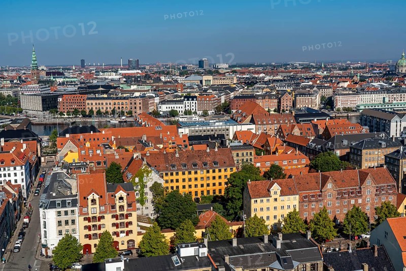 Panoramic view over the city centre of Copenhagen, from Christianshavn to the city centre, Denmark, Europe
