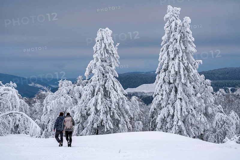 Winter in Sauerland, Hochsauerlandkreis, at Kahler Asten, near Winterberg, few tourists, visitors, during the lockdown in January 2021, North Rhine-Westphalia, Germany, Europe