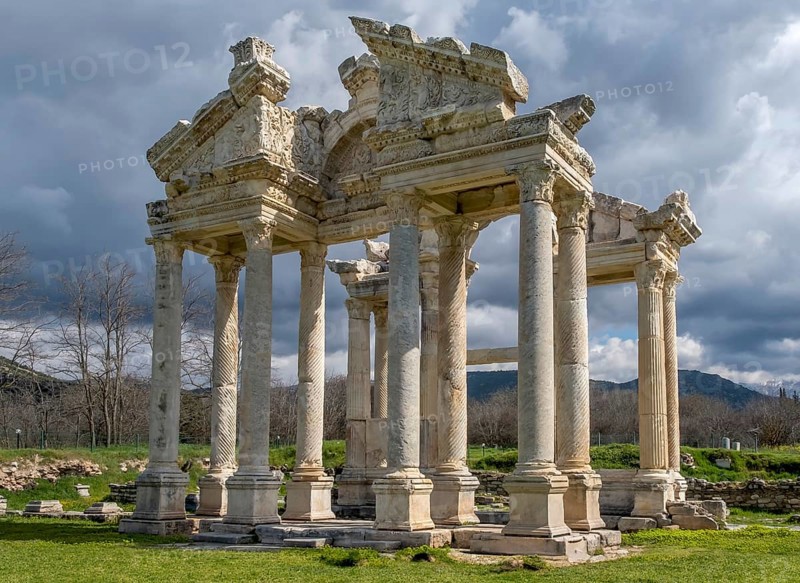 Tetrapylon or propylon in the ancient archaeological site of Aphrodisias, Geyre, Karacasu, Aydin, Western Turkey, Turkey, Asia