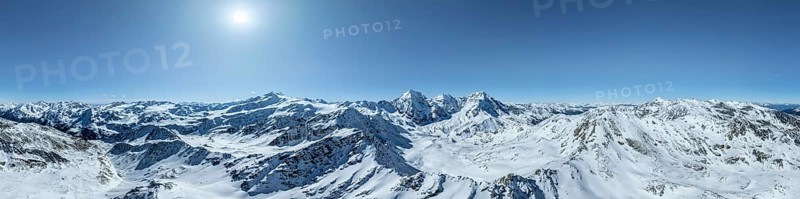 Aerial view, snow-covered mountain landscape, view of Cevedale, Ortler, Monte Zebrù, Königsspitze in the Ortler group, Trento, Italy, Europe