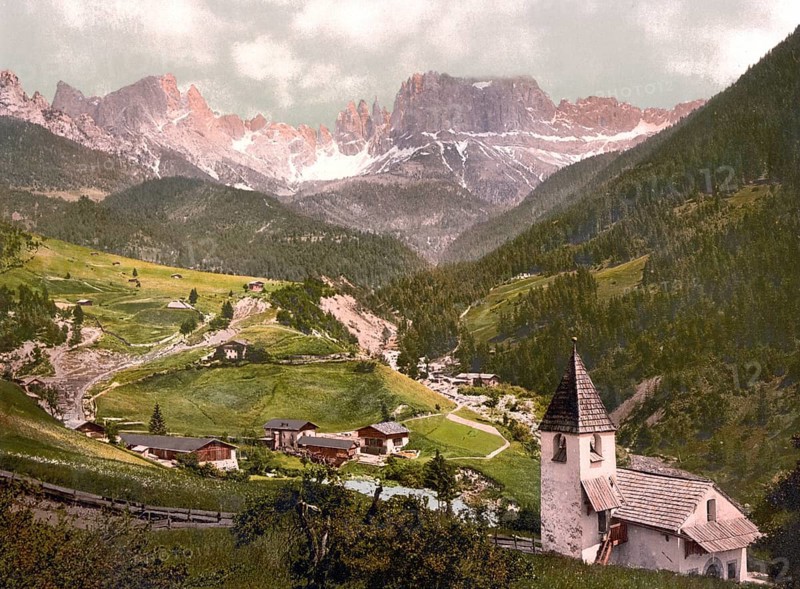 Rose Garden Group in the Dolomites, St Cyprian, Zyprian, formerly Tyrol, Austria-Hungary, today South Tyrol, Italy, Historical, digitally restored reproduction from a 19th century original, Record date not stated, Europe