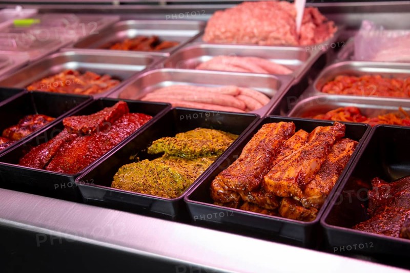 Meat counter in a butcher's shop