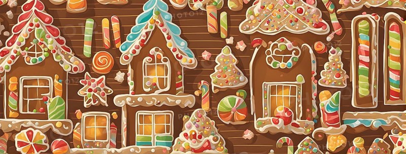 Abstract wallpaper illustration of of gingerbread house decoration, AI generated