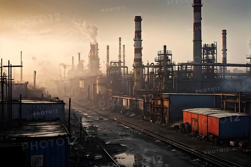 Industrial area with a lot of smog in the air, AI generated