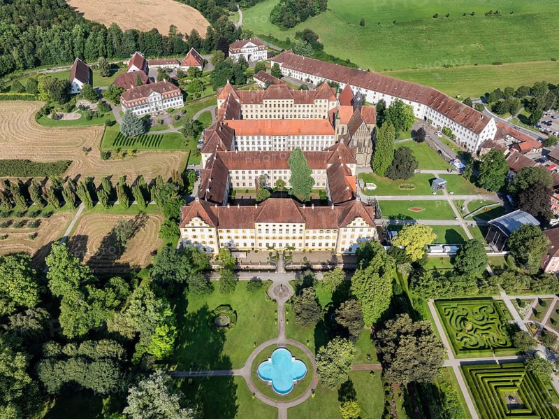 Salem Castle school and boarding school, former imperial abbey, museum, concert grounds, former monastery of the Cistercian order, aerial view, Lake Constance district, Linzgau, Baden-Württemberg, Germany, Europe