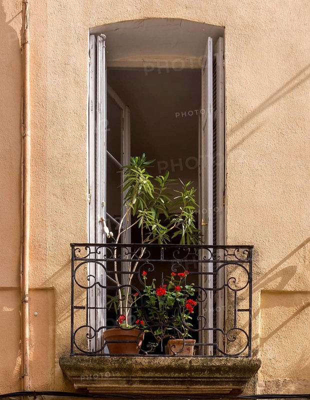Floor-to-ceiling window with French balcony, aix-en-provence, provence-alpes-cote d'azur, france