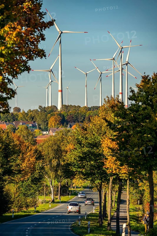 Wind farm near Lichtenau, federal road B68, wind turbines, autumn, North Rhine-Westphalia, Germany, Europe