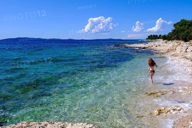 Beach, bay, Plaža Liska Slatina, Mali Losinj, island of Losinj, Kvarner Gulf Bay, Croatia, Europe
