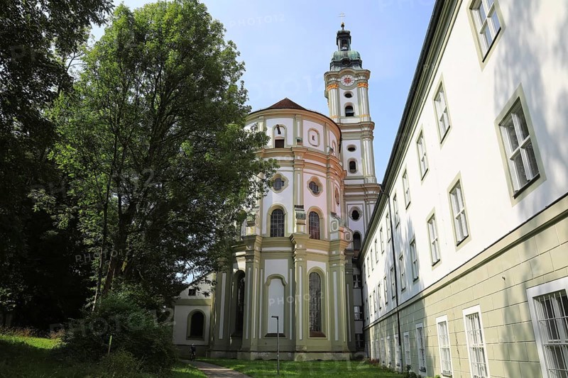 Facade of the Cistercian Abbey Church Fürstenfeld in Fürstenfeldbruck, Upper Bavaria, Bavaria, Germany, Europe