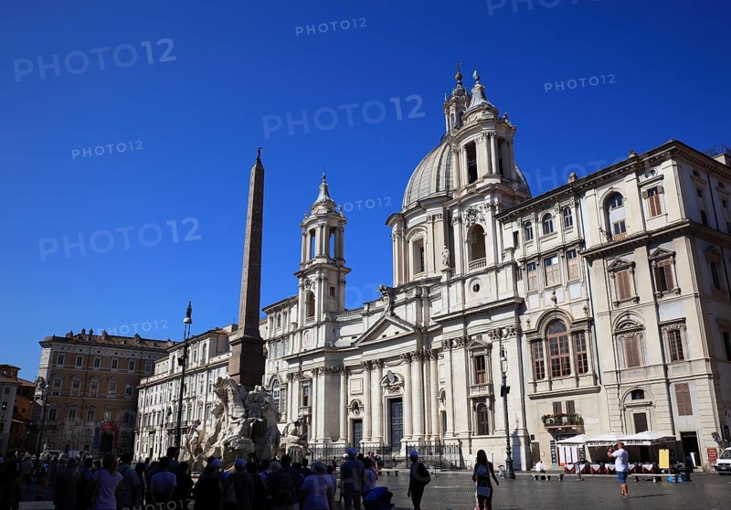 Fountain of the Four Rivers, Fontana dei Quattro Fiumi, Church of Sant'Agnese in Agone, Piazza Navona, Parione neighbourhood, Rome, Italy, Europe