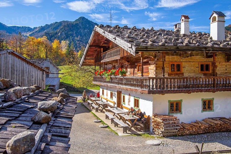 Markus Wasmeier Farm Museum in autumn, Schliersee, Mangfall mountains, Upper Bavaria, Bavaria, Germany, Europe