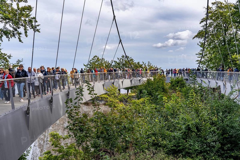 The Königsstuhl Skywalk on the chalk cliffs of Rügen, viewing platform on the famous Königsstuhl rock formation, barrier-free, in the Jasmund National Park, view of the Baltic Sea and the chalk cliff coast, between Sassnitz and Lohme, Mecklenburg-Vorpommern, Germany, Europe