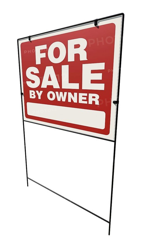 Left facing for sale by owner real estate yard sign isolated on a white background